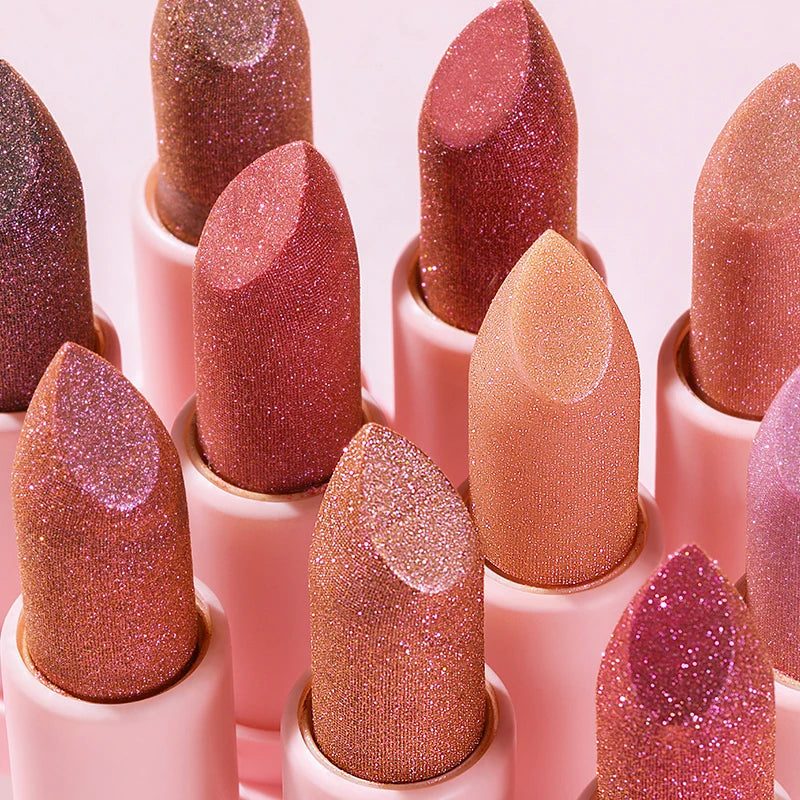 Support Custom Logo Shinny Glitter Shimmer Lip Stick High Pigment 10 Colors Rouge Waterproof Long Lasting Lipstick Lip Makeup