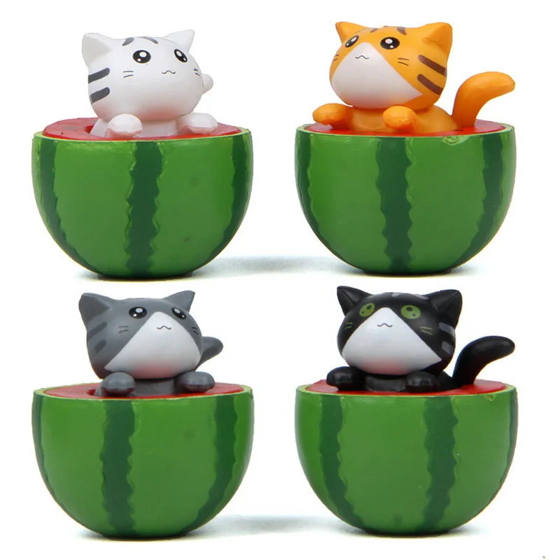 New Style Cute Watermelon Kitten Model Miniature Figurine Home Table Cake Decoration