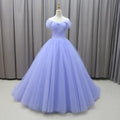 Jancember MZ0011 Modest Lilac Off Shoulder Lace Tulle Fabric Evening Party Gowns Dresses