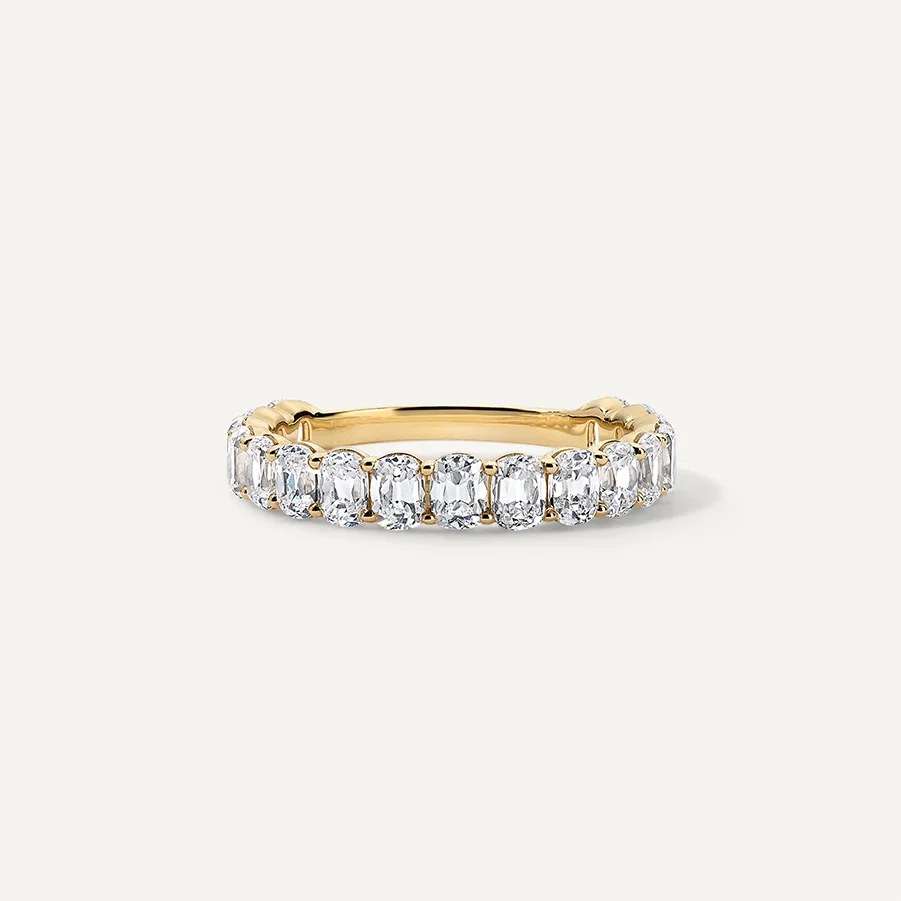 LOZRUNVE 925 Sterling Silver Zircon Jewelry Delicate Luxury Oval Cut Crystal Half Eternity Ring Women