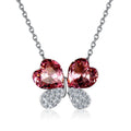 Classic Pink Heart Shaped Crystal Butterfly Pendant White Gold Plated Necklace High Quality Brass Jewelry for Everyday Wear