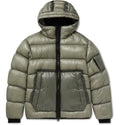OEM Custom Men's Oversized Winter Knitted Polyester/Cotton Stand Collar Hooded Bomber Jacket Zipper Padded Bubble Quilted Puffer