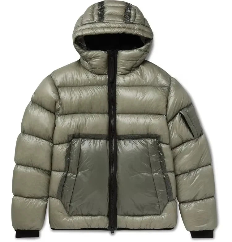 OEM Custom Men's Oversized Winter Knitted Polyester/Cotton Stand Collar Hooded Bomber Jacket Zipper Padded Bubble Quilted Puffer