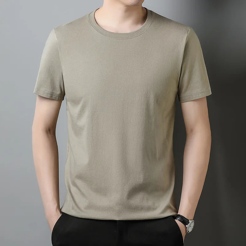 Oem Customized logo Design round neck summer thin solid color  casual Combed cotton pure cotton men's short-sleeved T-shirt