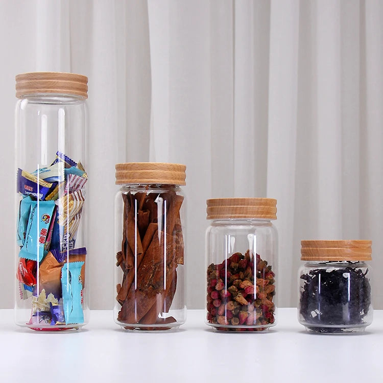High Borosilicate  Glass Food Container With Wooden Lid