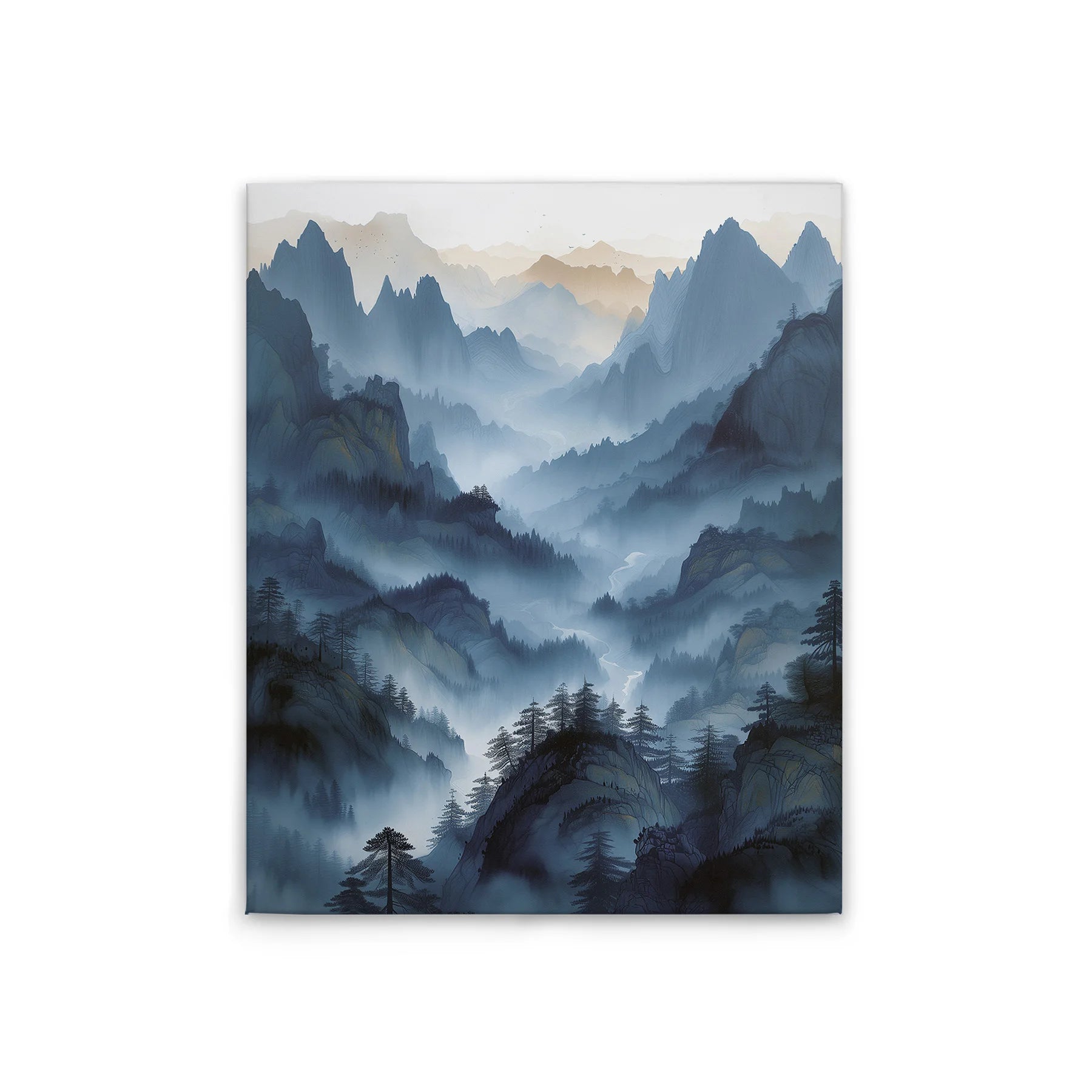 Made In Germany - Home Decor Canvas Picture Mountain Landscape - Wall Mural In Blue And Grey - Canvas Picture On Stretcher Frame