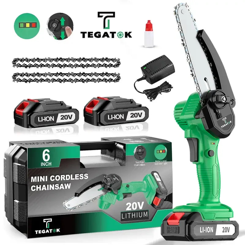 6-inch Wireless Mini Chainsaw Handheld with Splash Guard and Safety Lock Portable for Yard Use
