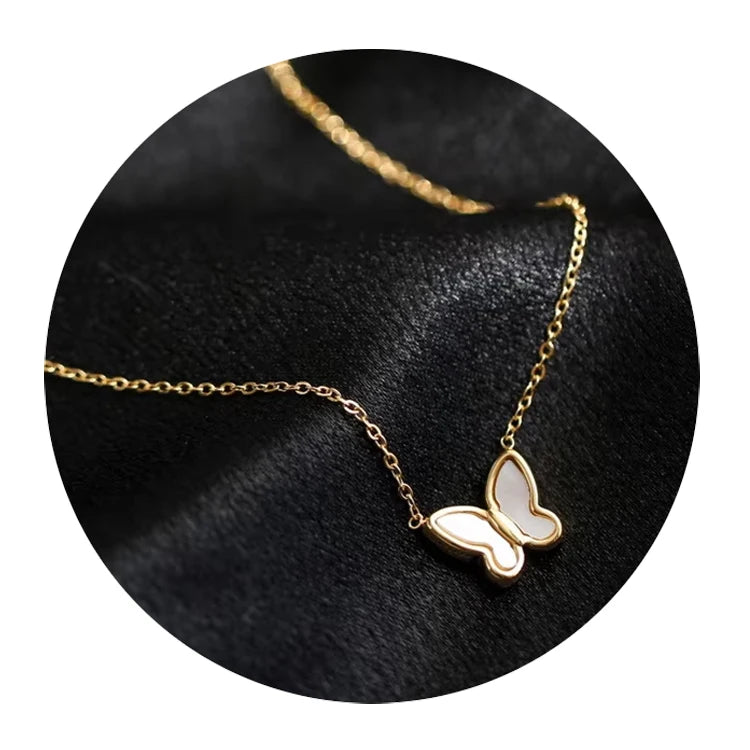 Animal Shell Jewelry Stainless Steel Gold Plated Crystal butterfly Necklace Pendants Charms