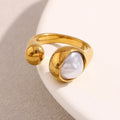 Dreamshow Imitation Pearl Snake Ring 18k Gold Plated Jewelry Anti Tarnish Jewelry Stainless Steel Ring