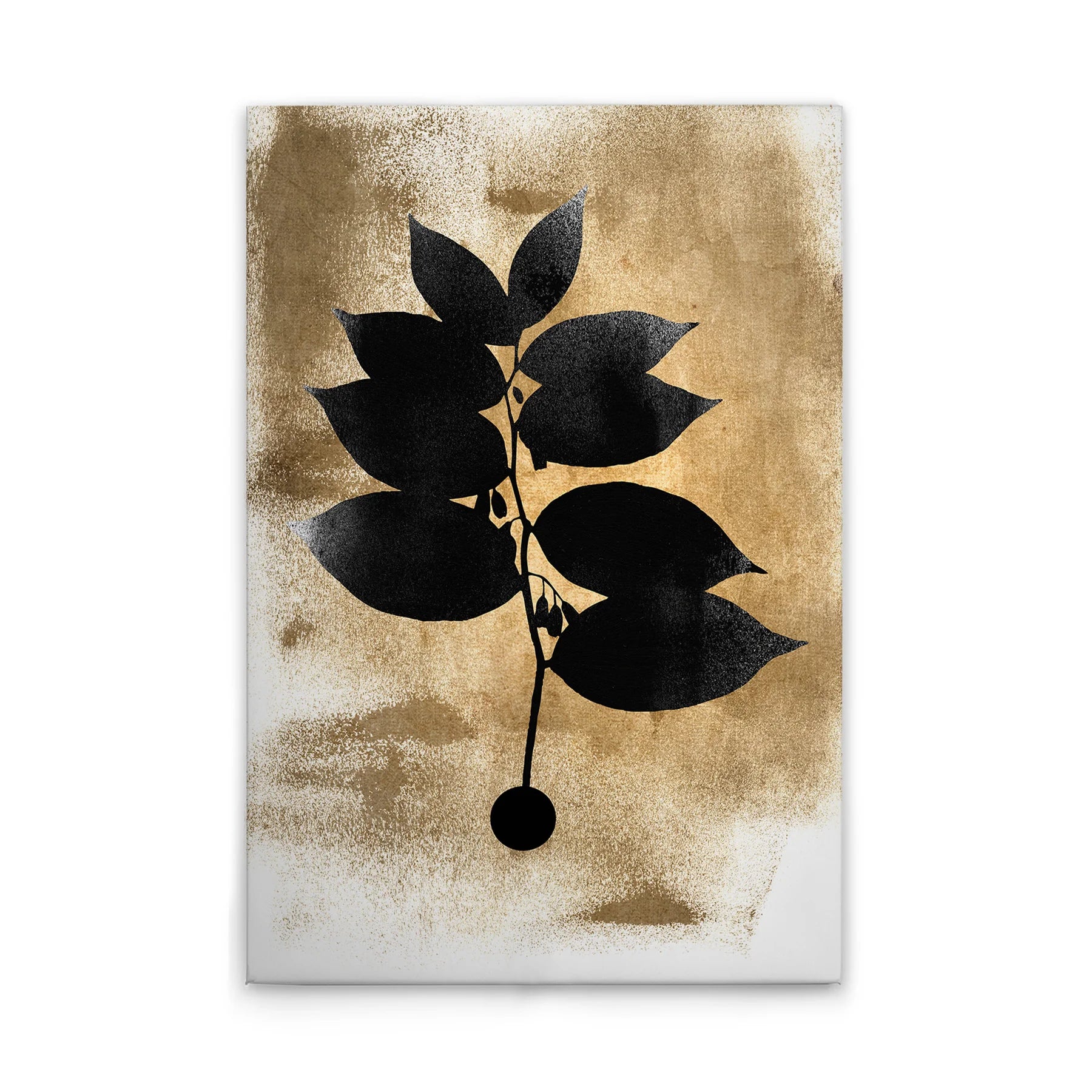 Made In Germany - Home Decor Canvas Picture Leaves Black Gold - Wall Mural In Cream And Gold - Canvas Picture On Stretcher Frame