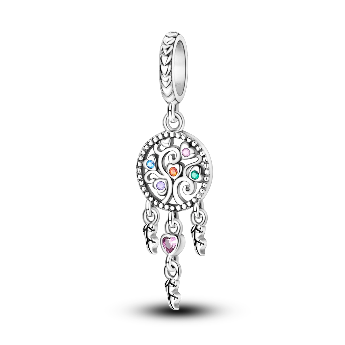 925 Sterling Silver Family Guardian Dreamcatcher Pendant with Zircon Children's Jewelry Party Gift for Women
