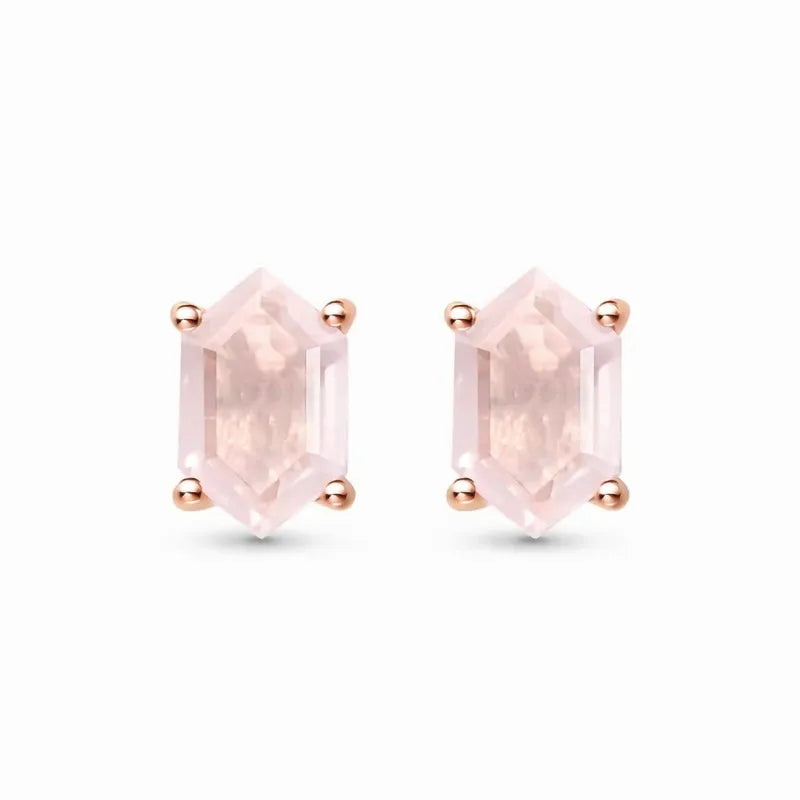 Low MOQ Jewelry Gemstone 925 Sterling Silver Rose Quartz Crystal Transparent pink Earrings