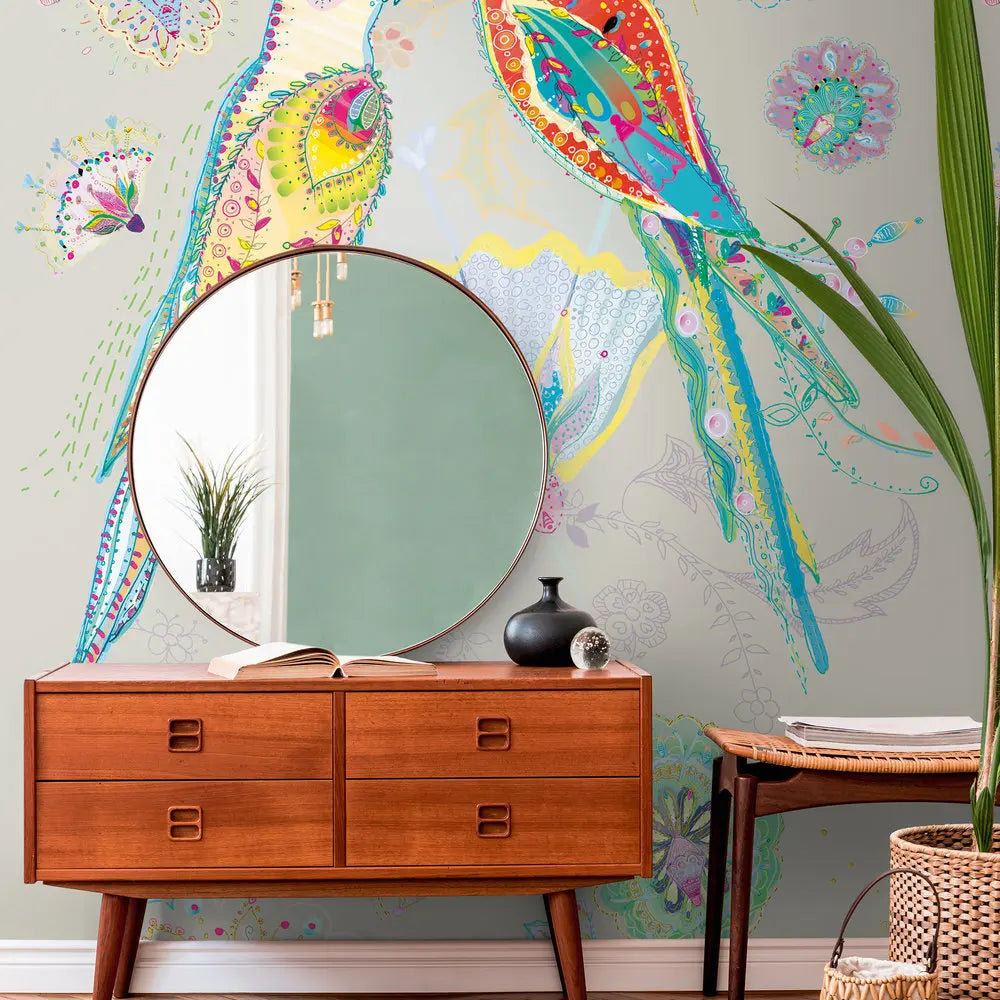Germany Made Photo Wallpaper Murals Jungle Bird Beige Green Blue Non Woven Vinyl Wall Mural Floral Bedroom Hospital