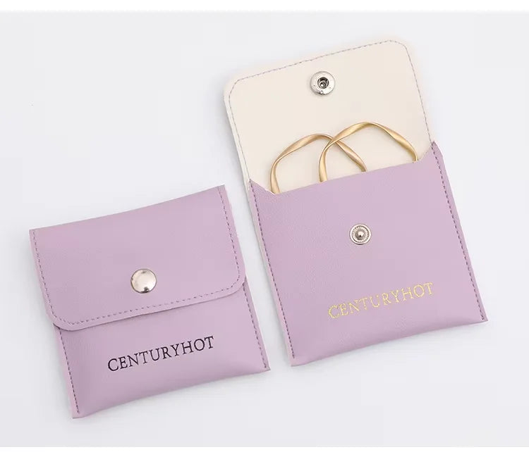 PU Leather Jewelry Bag With Logo Jewelry Pouch Square Small Gift Bag with Snap Button for for Necklace Bracelet Rings