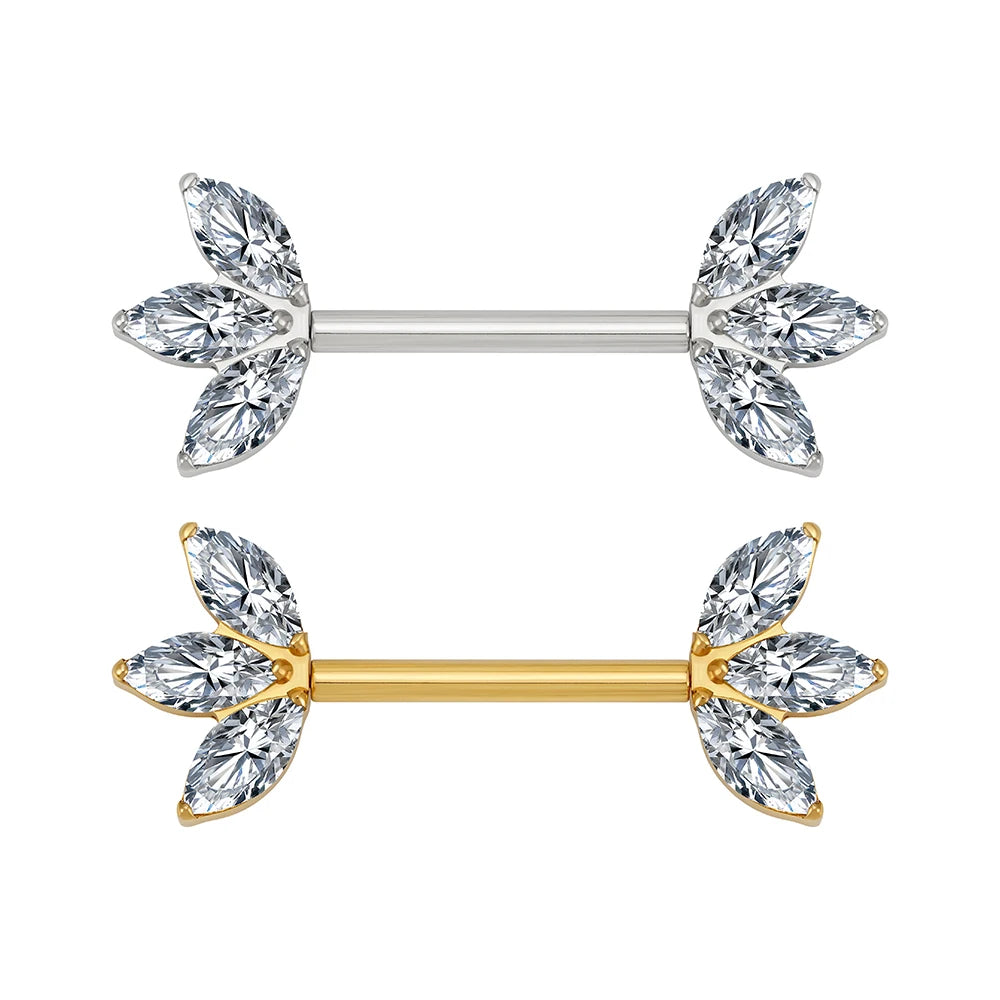Threadless Straight Barbell Piercing Body Jewelry ASTM F136 Titanium Triple Marquise CZ Nipple Ring 14G Piercing Body Jewelry