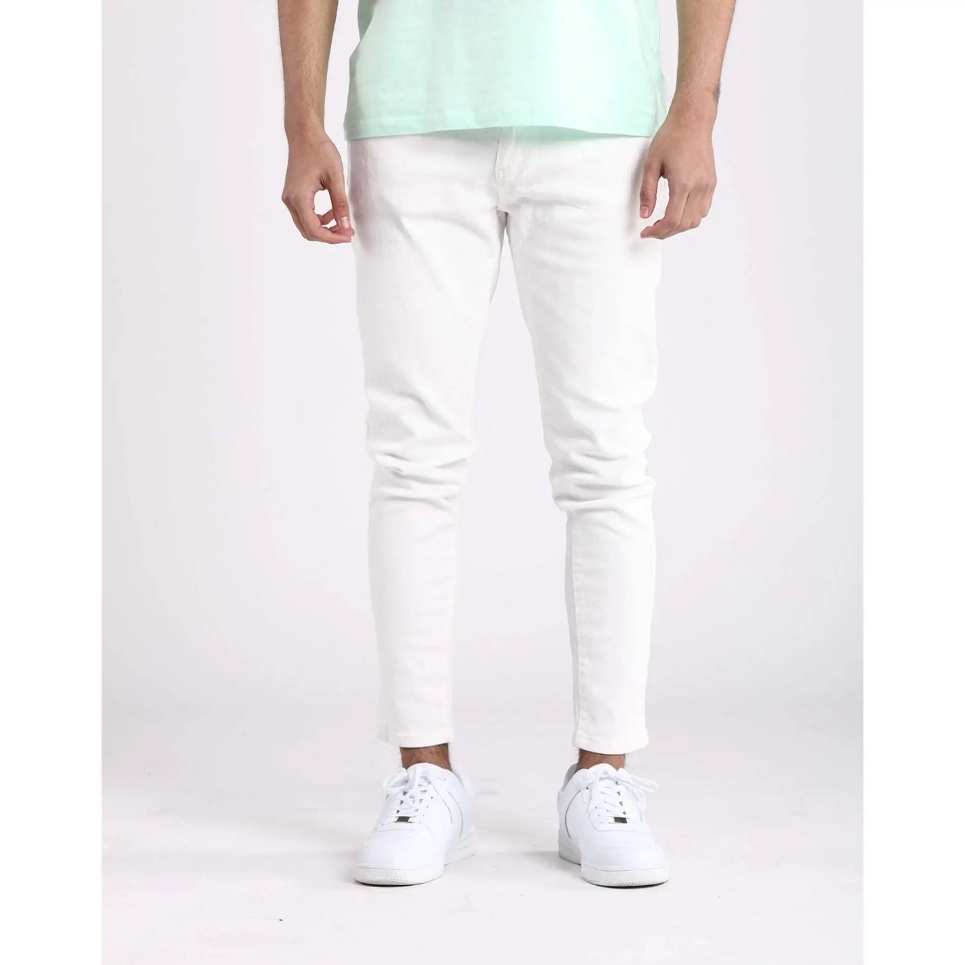 Imperio Shop Vaquero Men's Light Wash Mid Waist Straight Casual Breathable Nylon/Cotton Jeans in White Denim Back Pocket