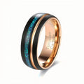 POYA 8mm Classic Blue Opal Inlay Wedding Band Black Rose Gold Tungsten Carbide Engagement Anniversary Ring for Men Women Gift