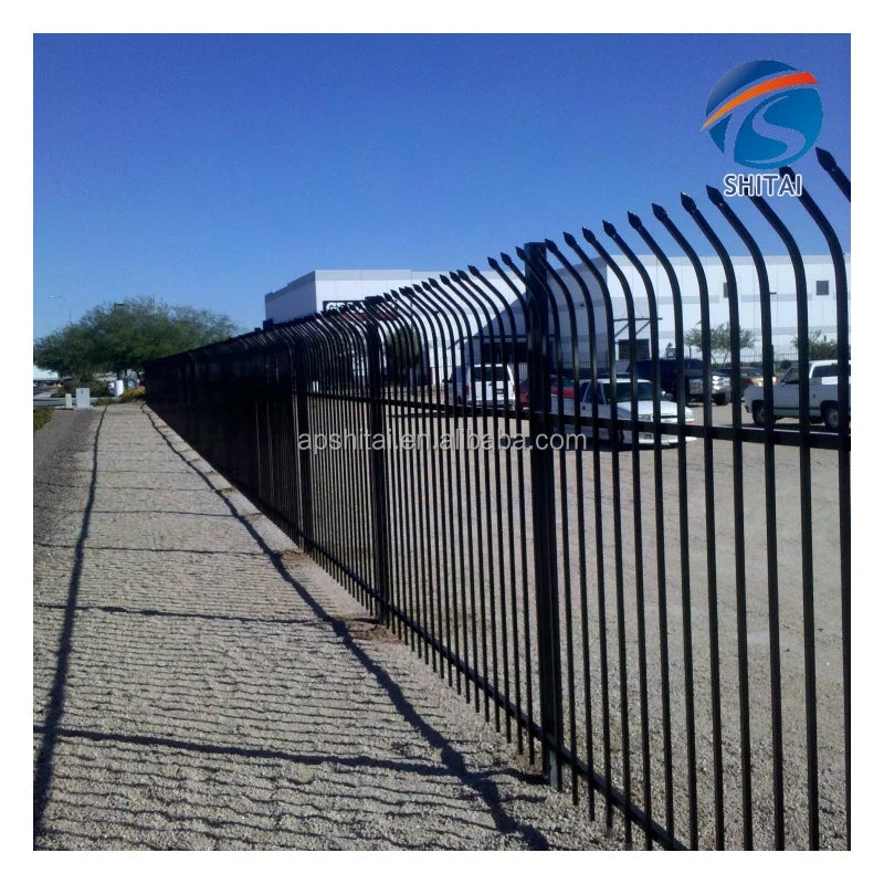 Hot Sale Hot Sale square Post Steel Fence Black Powder Coated Welded Safety Fence Bend Top Galvanized Steel Metal Fence Panel