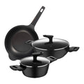 Set of 2 Low Casseroles 20cm (2.2L) + 28cm (4.2L) with lids in forged aluminum + 30cm Wok in cast aluminum Copper Bergner