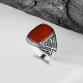 Azuris Turkish 925 Sterling Silver Men's Ring Ottoman Style Fashion Jewelry Natural Stone Black Color Handmade VALKH1347