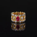 AR105 Abiding Antique Jewelry Oval Cut 5x7mm Red Stone Two-tone Gold Plating 925 Sterling Silver Simulated Ruby Rings