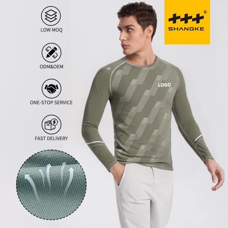 Men Autumn Long Sleeve Stylish Shirt Quick-drying Breathable Casual Sports Shirt with Reflective Mark for Man Active Sweat Shirt