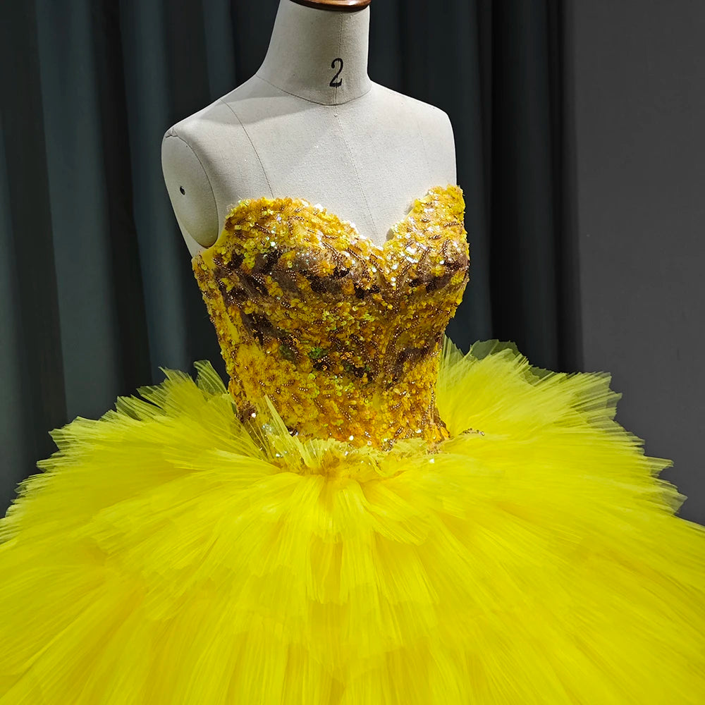 Jancember 6543 Princess Yellow Strapless Puffy Quinceanera Long Party Dresses