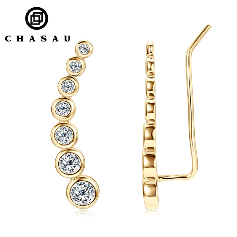 New Arrival 1.52CT Bezel All Moissanite Earrings 925 Sterling Silver One Line Climber Earring Safety Women Jewelry