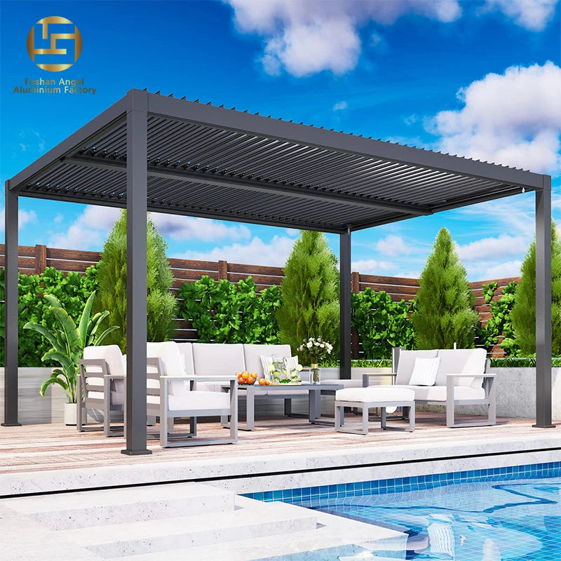 Angel Smart Retractable Roof Motorized Louvered Aluminum Pergola-Eco-Friendly Balcony Outdoor with Rainproof Customizable Sizes MegaBDM