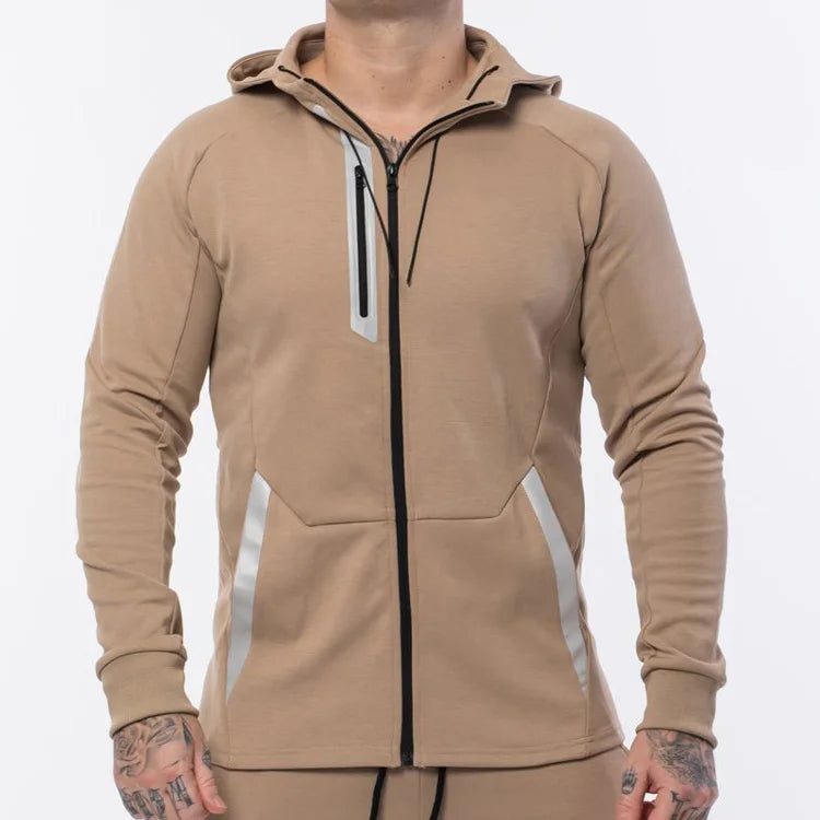 Men's Premium Heavyweight Hooded Sweatshirts Stylish Reflective Stripes Printed Cotton Blank Custom Embossed Logo Vintage
