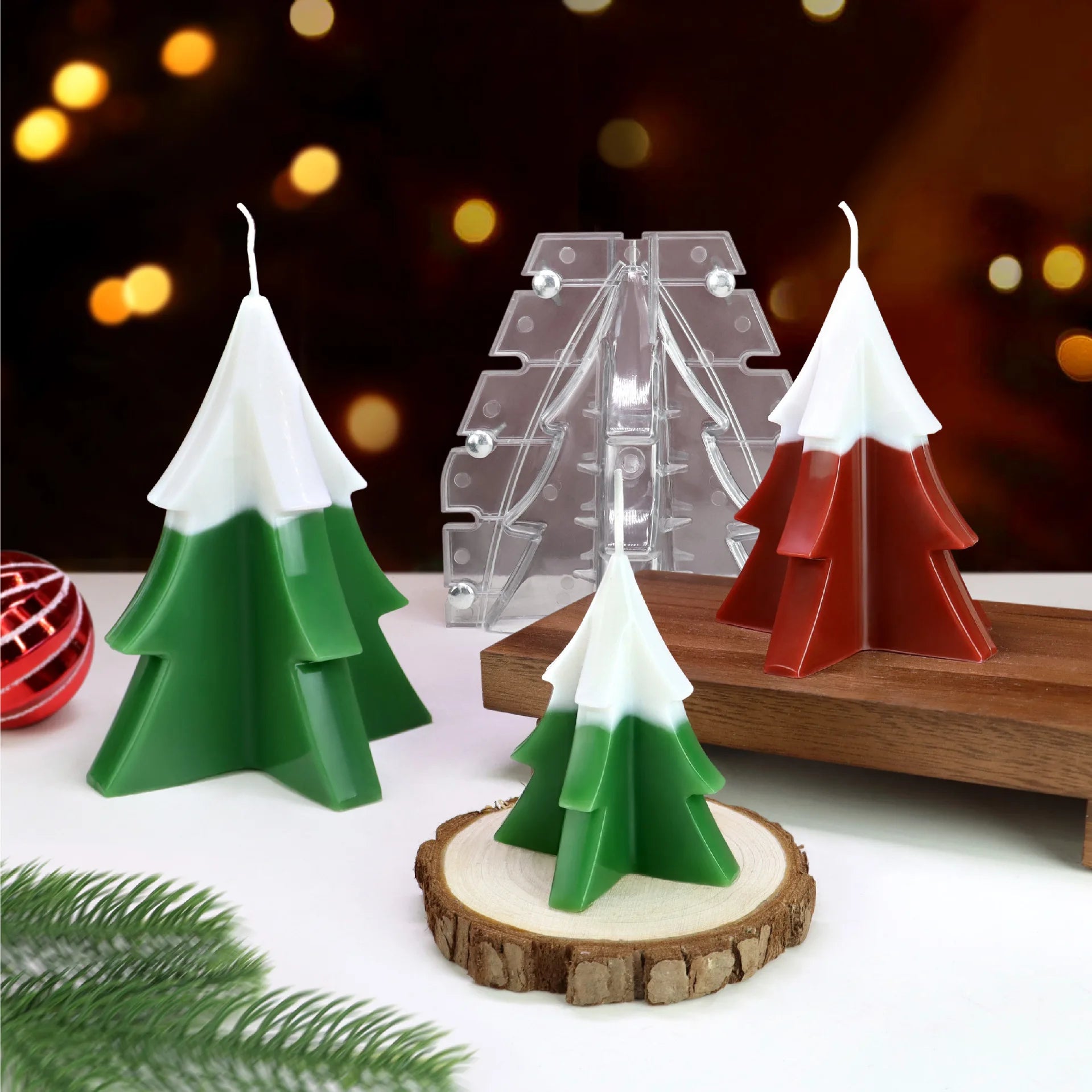 A63 LifeTop 3D Acrylic Christmas Tree Shape Candle Molds Transparent Christmas Plastic Candle Wax Mold
