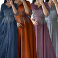 2024 New Fashion Hot Diamond Elegant Banquet Abaya Dress Solid Color Long Sleeves Party Maxi Robe for Women HS009