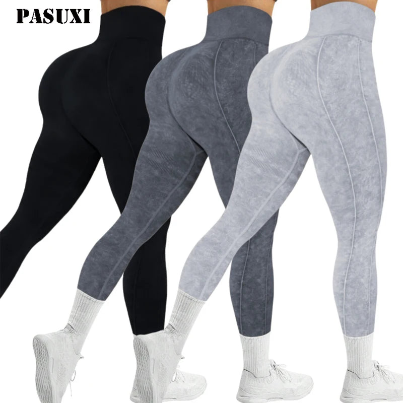 PASUXI Women Gym Yoga Seamless Print Pants Sports Clothes Four-Way Stretch Elastic Waist Breathable Athletic Exercise Fitness