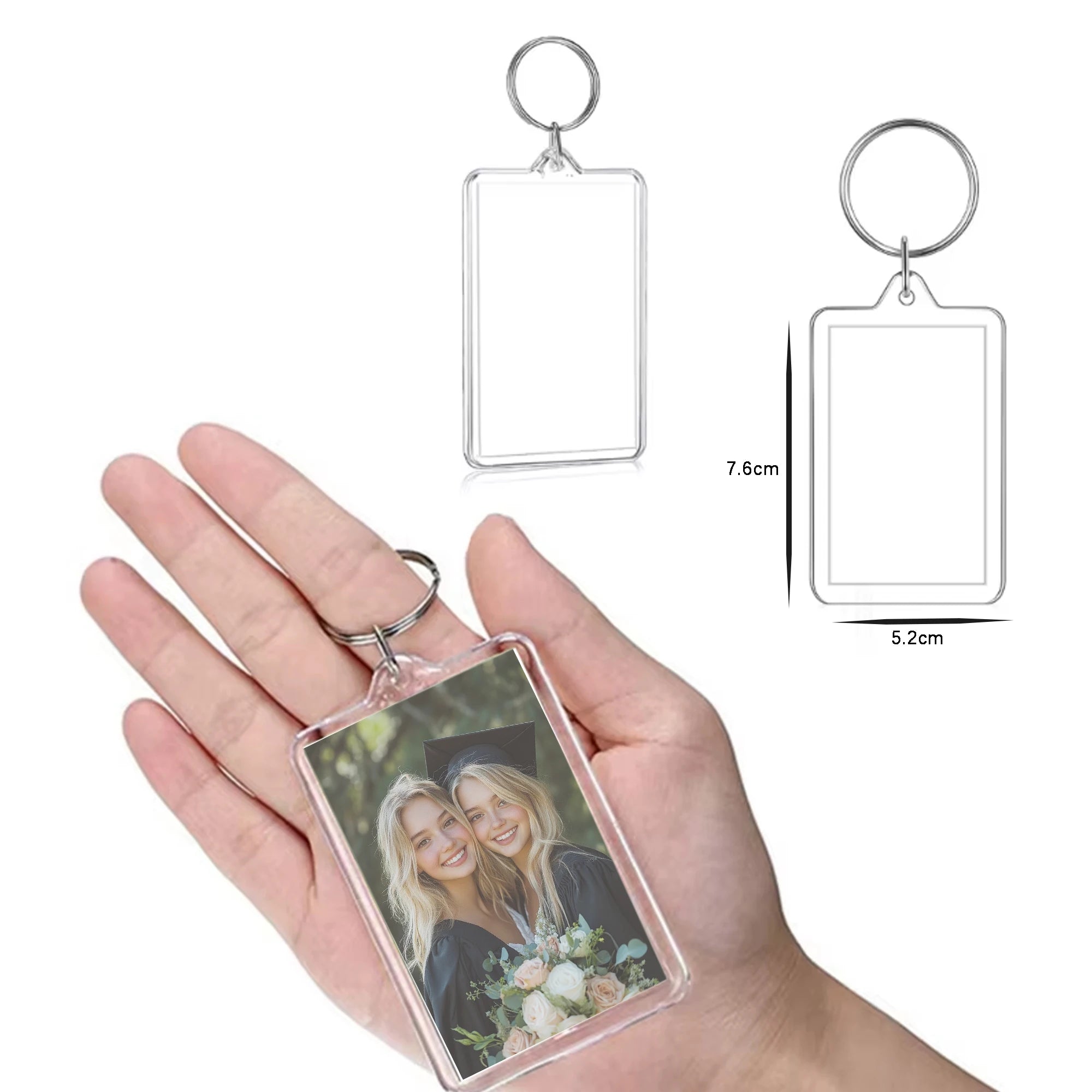 Wholesale Transparent Photo Frame Keychain Stainless Steel Insert Photo Clear Blank Picture Pendant Keyring