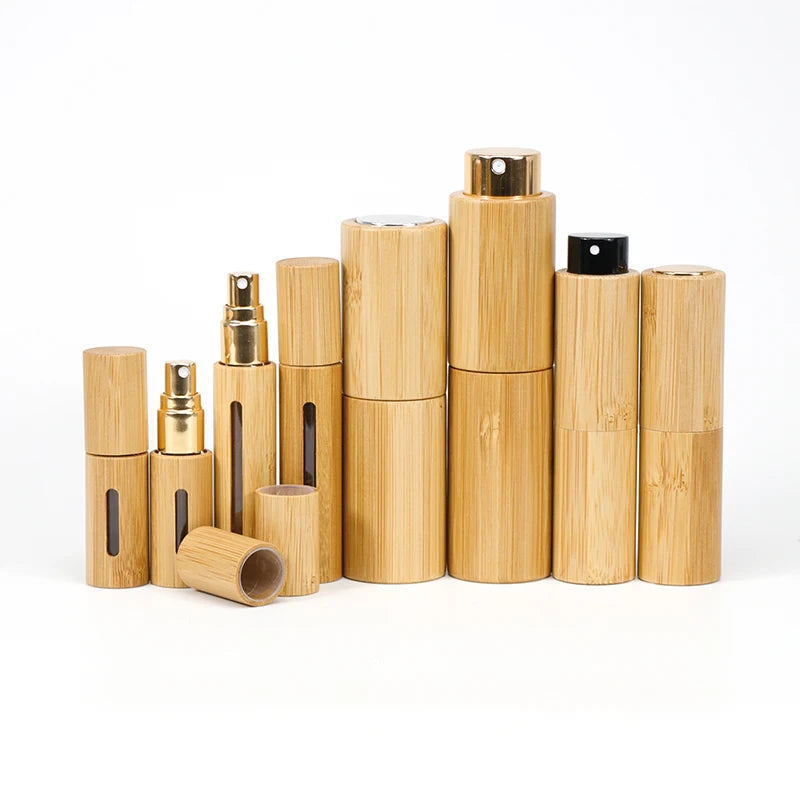 Eco-friendly Bamboo Perfume Spray Bottle 5ml/10ml Empty Refillable Perfume Glass Bottle