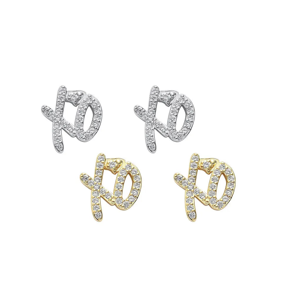 Low MOQ Wholesale Stainless Steel Classic Princess Cut Hip Hop Zircon Stud Letter Xo Earrings for Party & Gift