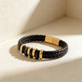New Arrival Double Layer Black Gold Steel Punk Style Design Perfect Gift Personality Black Genuine Leather Bracelet Men Jewelry