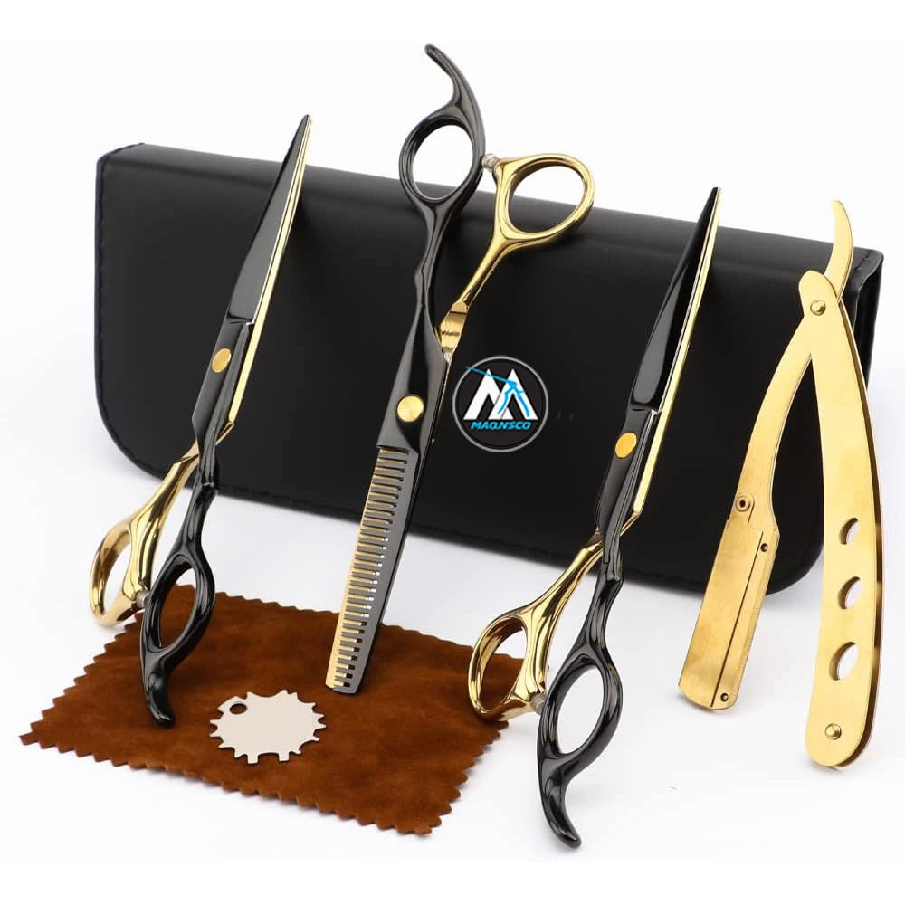 Professional Black Gold Hairdressing Teeth Scissors Barber Hair Cutting Sets Salon Multifunctional Thinning Straight Shears