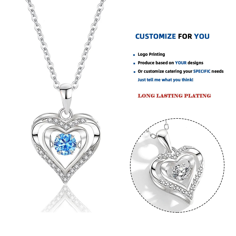 D667 925 Sterling Silver Love Heart Necklaces Silver Necklace Zircon Pendant Necklaces for Women Jewelry Gift for Women Mom