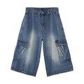 2025 Summer  Street Fashion Hip-hop Multi-pocket Men's Workwear Jeans  Versatile Casual Trendy Cropped Jeans