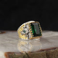 Custom Logo Men's Ottoman Style Fine Ring 925 Sterling Bi-Color Rhodium & Gold Plated Turkey Origin RCEGYT-783