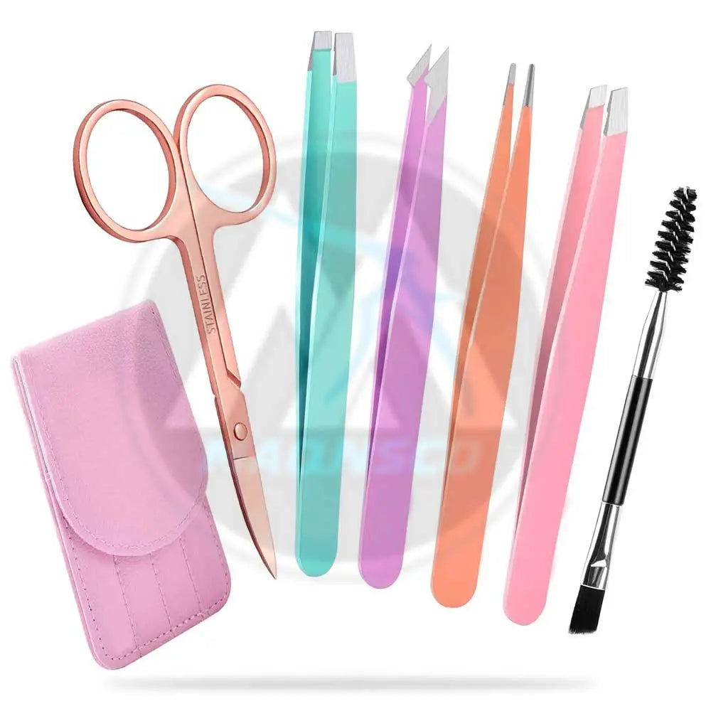Professional Stainless Steel Eyelash Tweezers Slanted Tip for Eyebrow Use-Multifunctional Durable Extraction Tools for