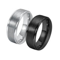 POYA Unisex 8mm Black/Silver Brushed Tungsten Ring Beveled Edges Anniversary Engagement Promise Ring for Him Gift