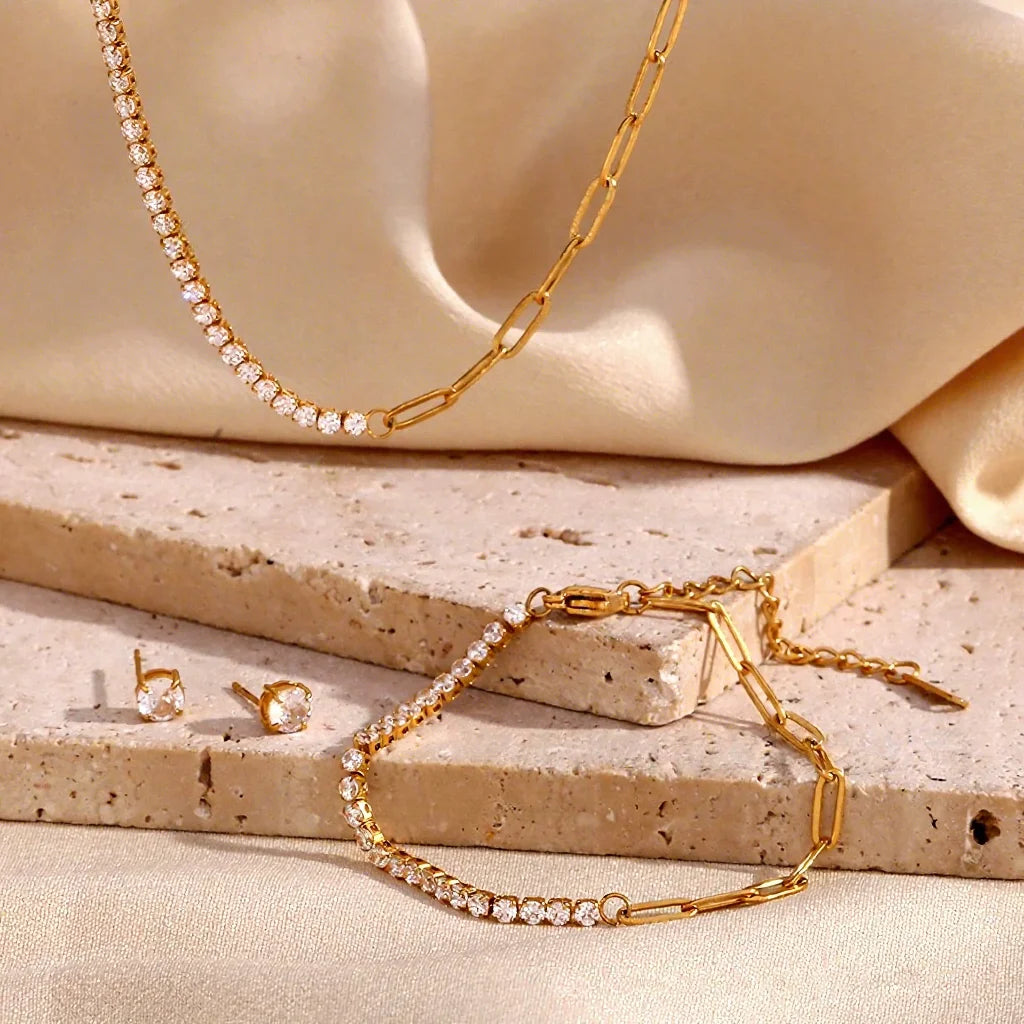 LT-2510302 Fashionable European and American INS-style Personalized Tennis Zircon Chain Patchwork Paperclip