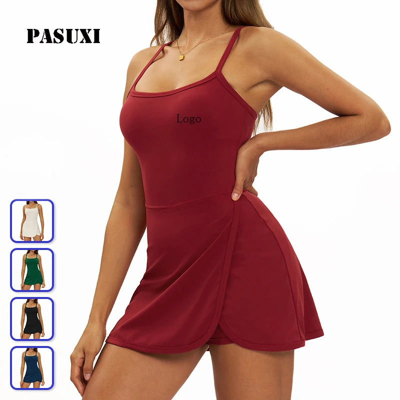PASUXI Women's Quick Dry Tennis Skirts Cross Strap Open Back Stretchy Breathable Outdoor Gym Sports Tennis Wear MegaBDM
