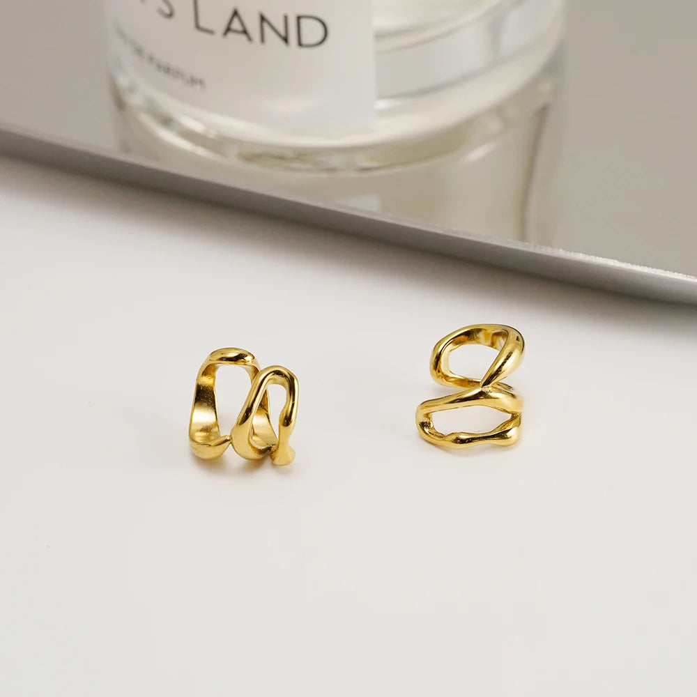 Latest 18K Gold Plated Stainless Steel Jewelry Geometric Irregular Cuff Earrings Waterproof for Woman Clip-on Earrings E251686