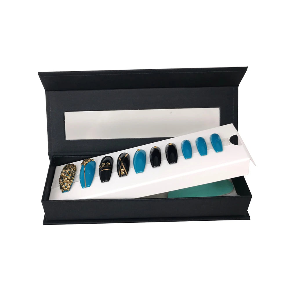 16.5*5.5*2.6cm Press on Nails Jewelry Box Custom logo square Shape Black Package