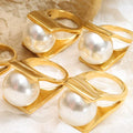18K Stainless Steel Wedding Ring New Fashionable Gold & Silver Studded Pearl Ring Party Wear for Women Perfect Gift Idea