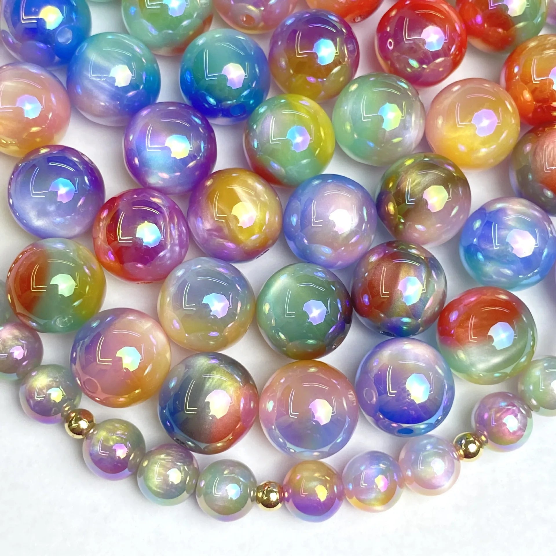 Acrylic Beads UV Electroplating Color 8mm 10mm 12mm 16mm Acrylic Beads Wholesale for Jewelry Making
