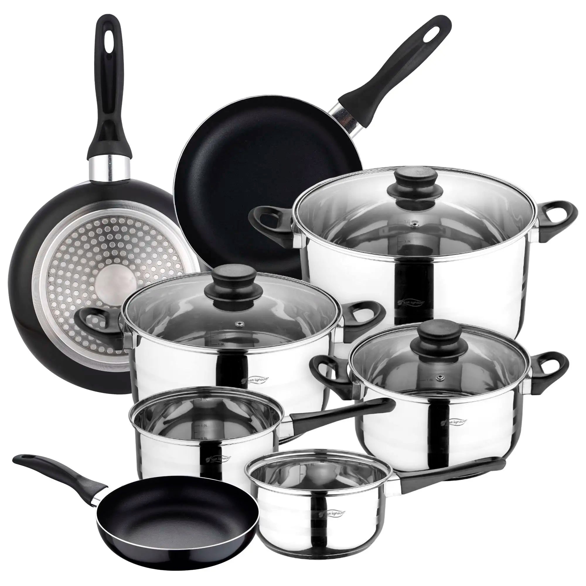 Set of 3 frying pans 162024 pressed aluminum + 8-piece stainless steel cookware set